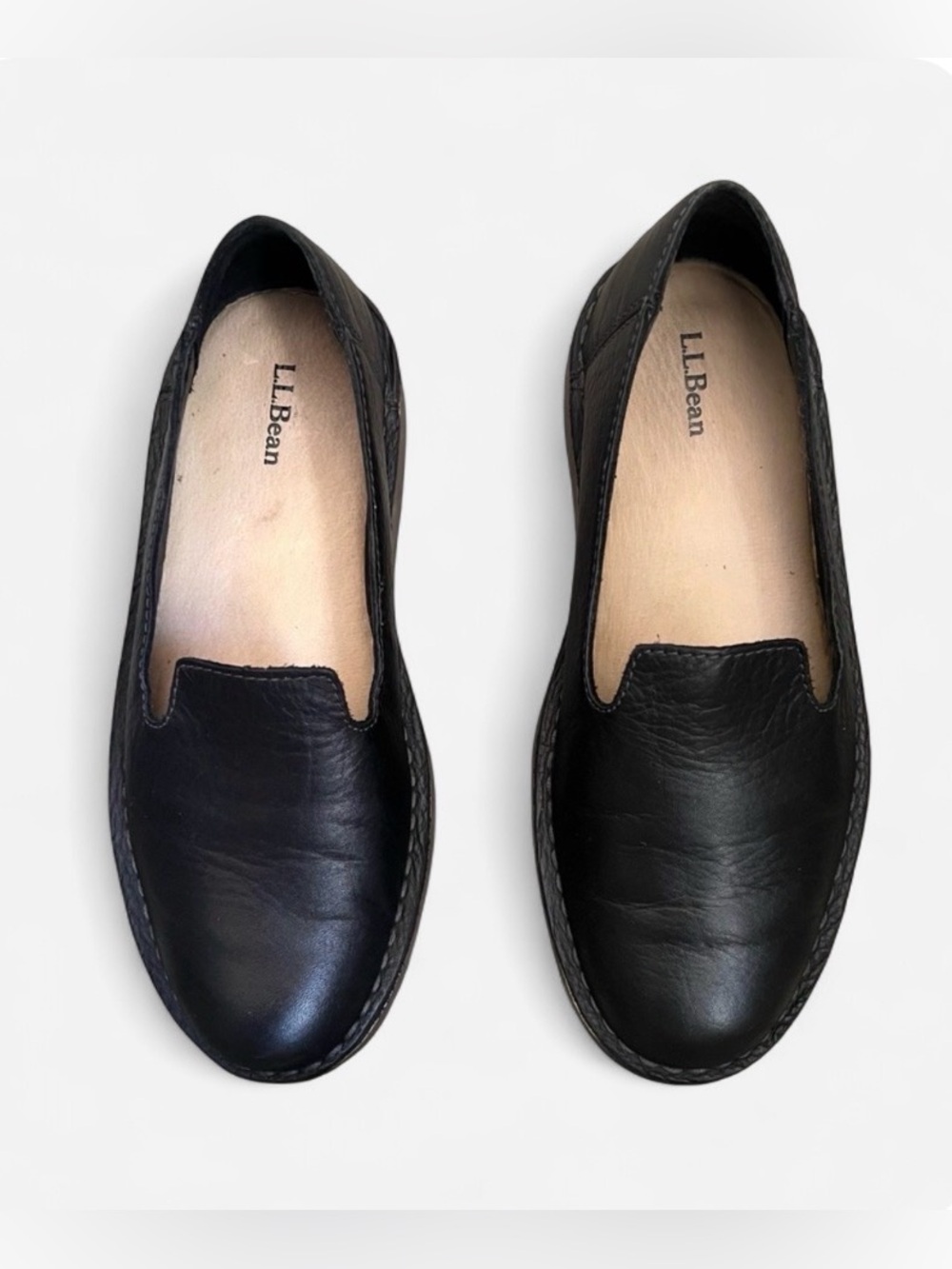 LL Bean Shoes 8.5 M Stonington Slip On Loafers Black Soft Leather Casual 507146